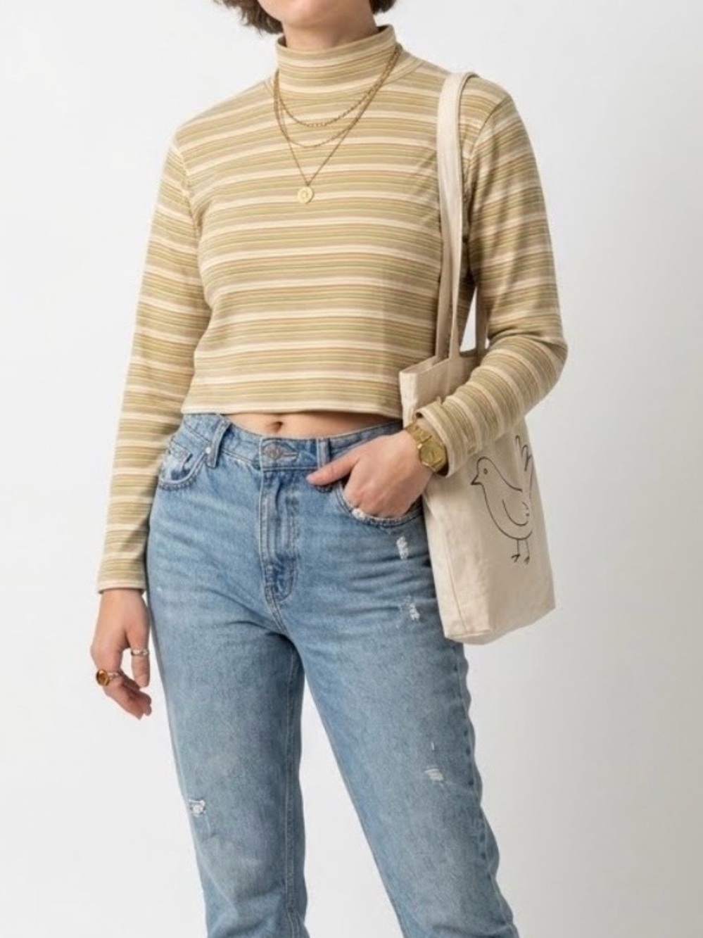 Vintage Woolrich Striped Turtleneck Top Size M Cotton Earth Tone Retro Crop Knit